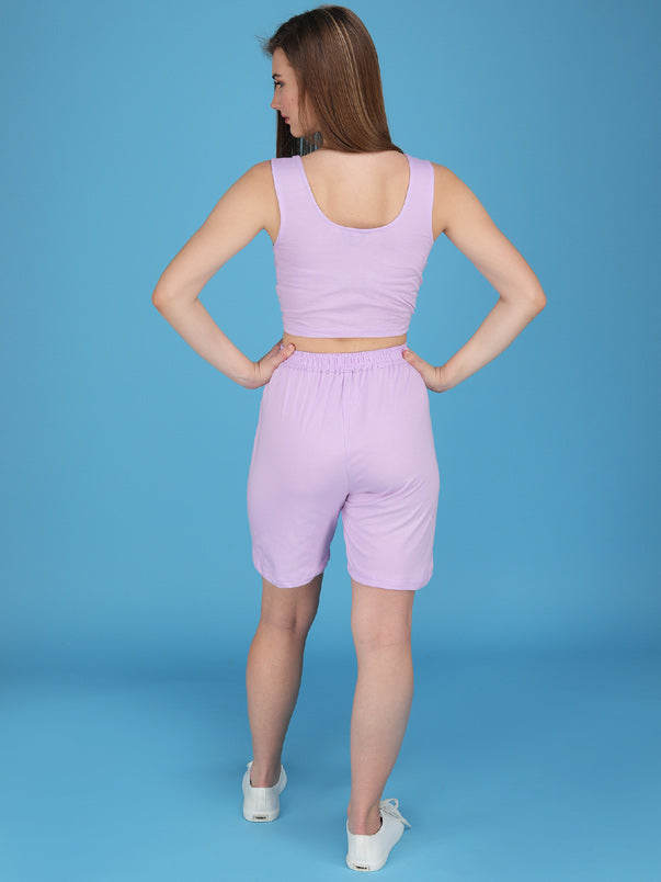lavender shorts with tank top made in cotton spandex