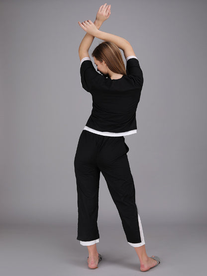 v-neck black and white coord set made in cotton