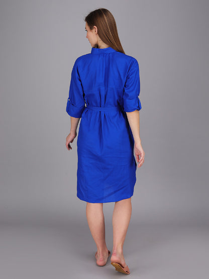 Button down indigo blue shirt dress made in cotton poplin