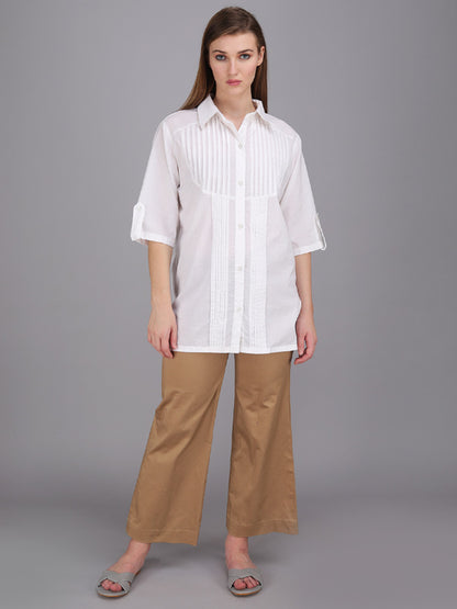 crisp white pintucks collar shirt