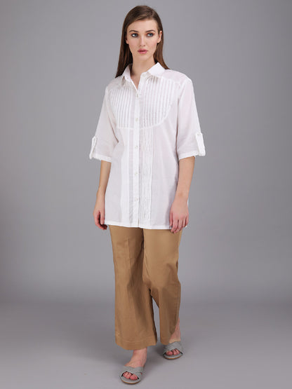 crisp white pintucks collar shirt