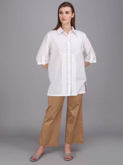crisp white pintucks collar shirt