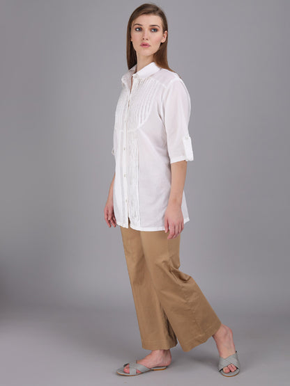 crisp white pintucks collar shirt