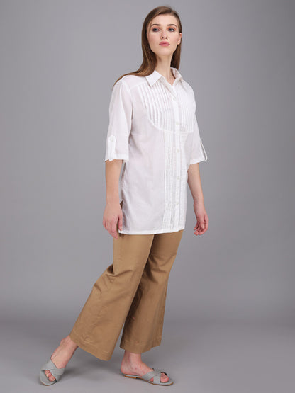 crisp white pintucks collar shirt