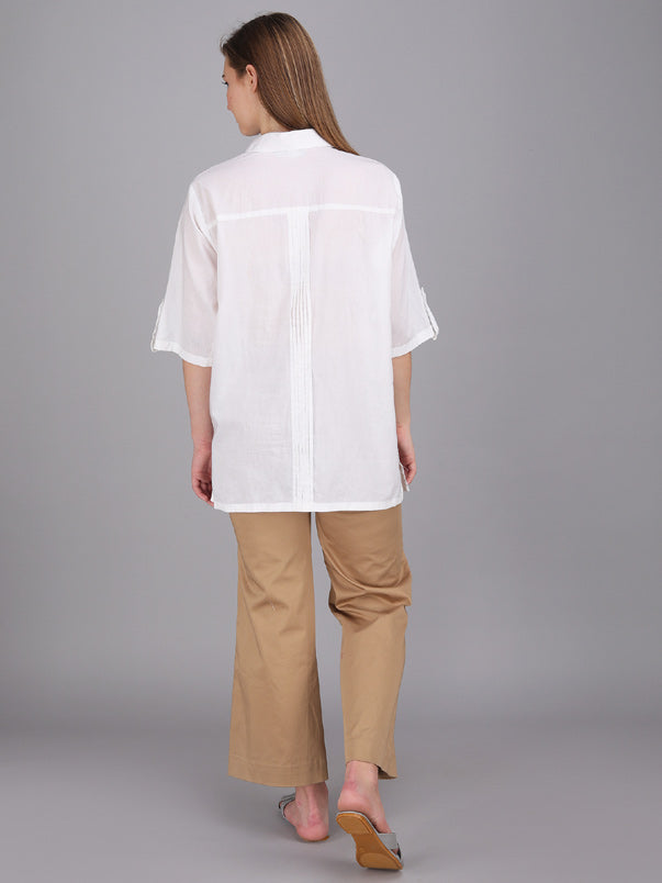crisp white pintucks collar shirt