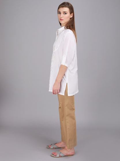 crisp white pintucks collar shirt