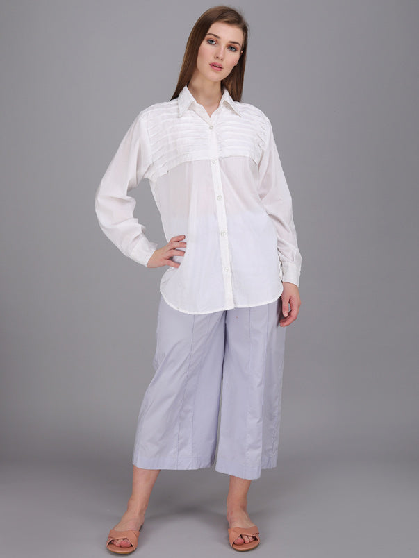 crisp white collar pintucks shirt made in cotton