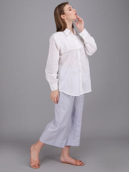 crisp white collar pintucks shirt made in cotton