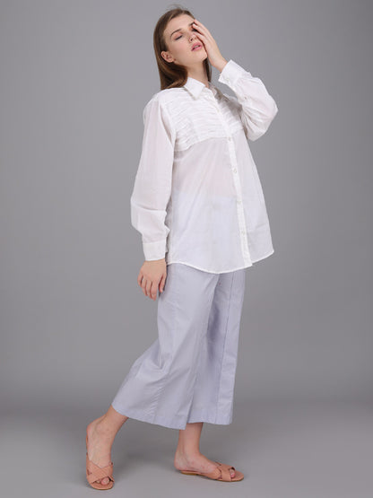 crisp white collar pintucks shirt made in cotton