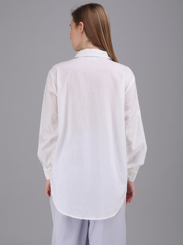 crisp white collar pintucks shirt made in cotton