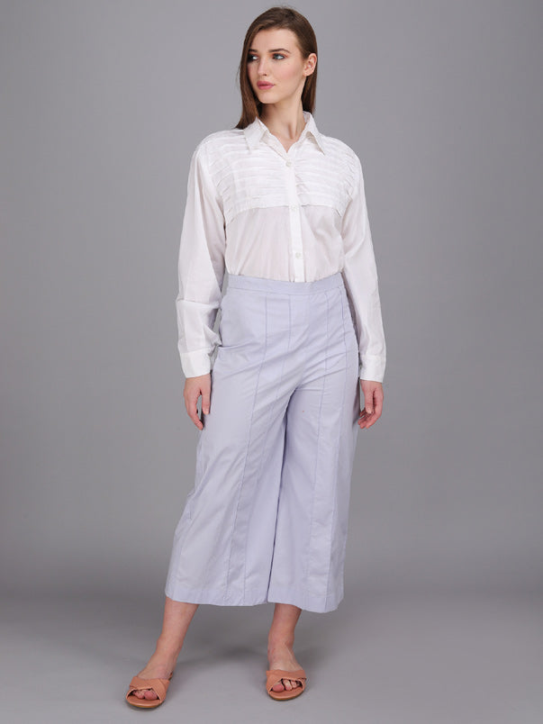 crisp white collar pintucks shirt made in cotton