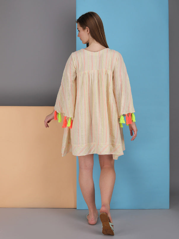 neon stripe tie up dress. made in natural fibre