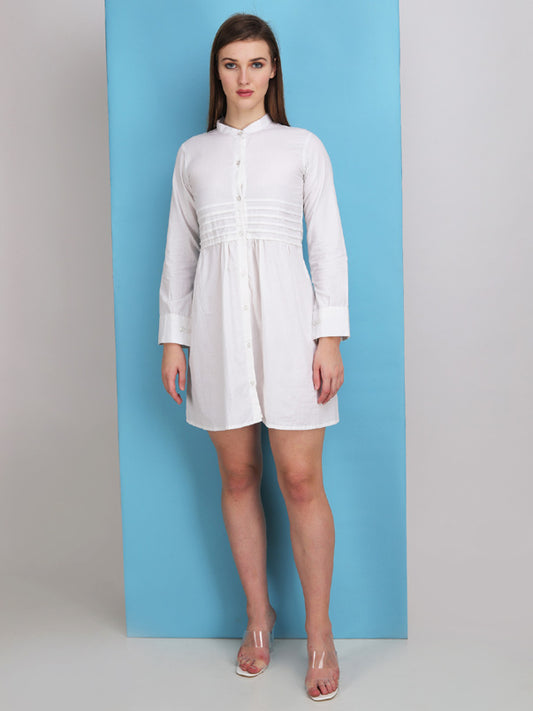 crisp white pintucks button down shirt dress
