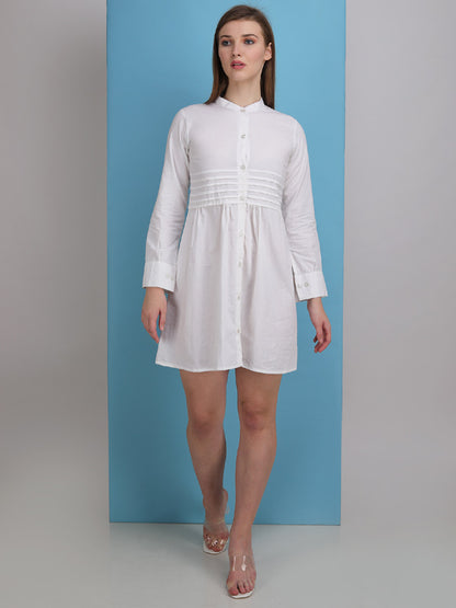 crisp white pintucks button down shirt dress