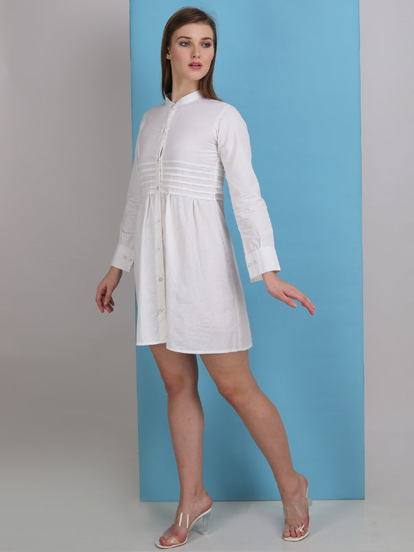 crisp white pintucks button down shirt dress
