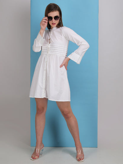 crisp white pintucks button down shirt dress