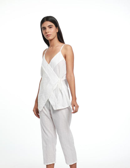 OVERLAP COTTON, HAND WOVEN NIGHT TOP & NIGHT PANTS