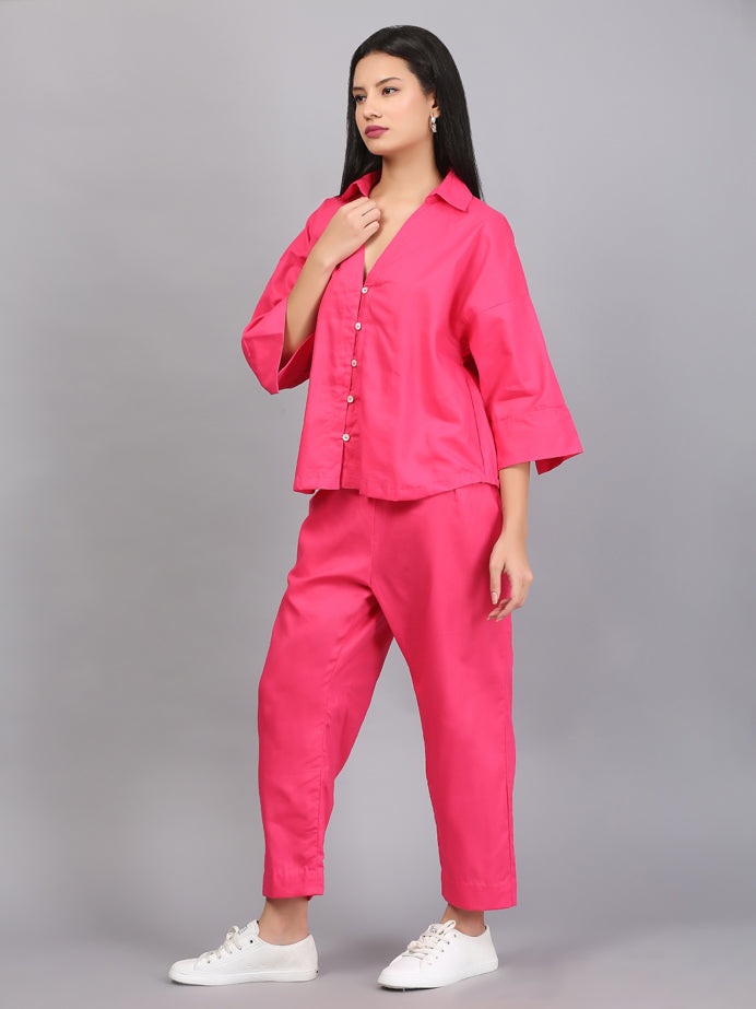 FUSCHIA PINK BUTTON DOWN CO-ORD SET