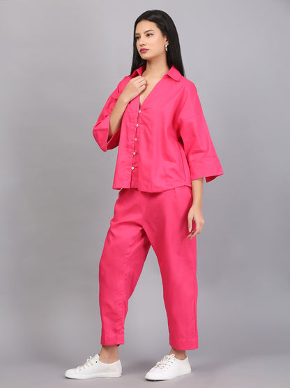 FUSCHIA PINK BUTTON DOWN CO-ORD SET