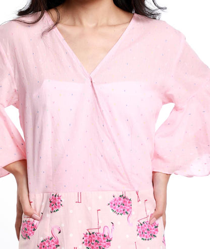 FLAMINGO EXAGGERATED SLEEVES DRESS