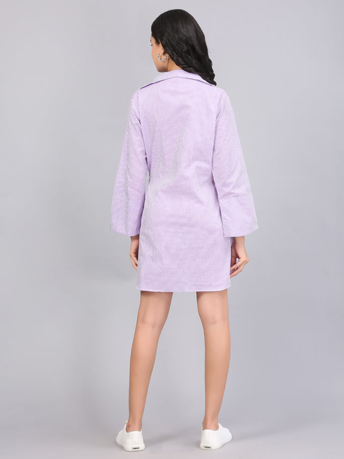 COLLARED OVERLAP STRIPE SHIFT DRESS