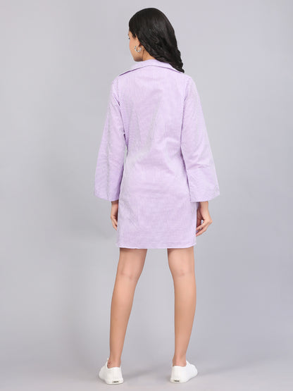 COLLARED OVERLAP STRIPE SHIFT DRESS