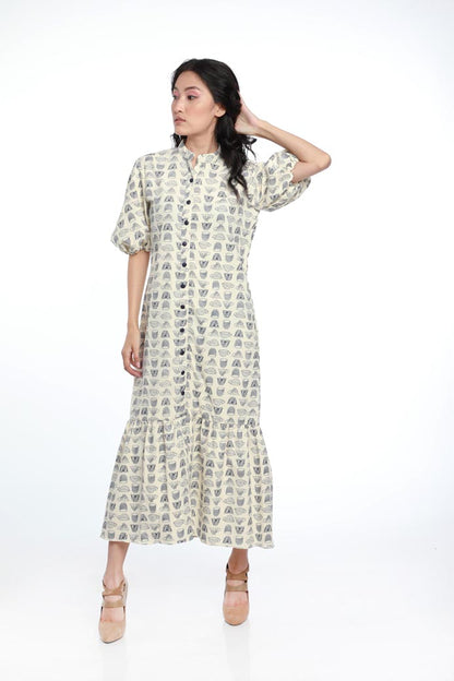 ENGLISH BREAKFAST, DUTTON DOWN DRESS WITH BALLOON SLEEVES & TIER PANEL