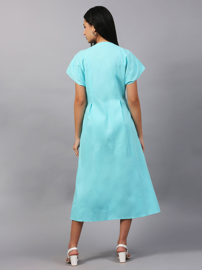 POWDER BLUE KNOTTED OVERLAP FULL DRESS