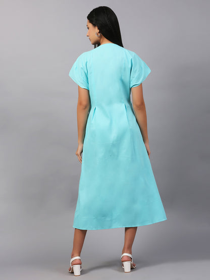 POWDER BLUE KNOTTED OVERLAP FULL DRESS