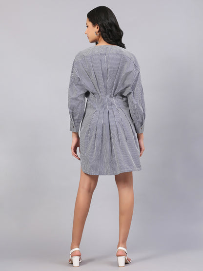 BUTTON DOWN GATHERED SHIFT DRESS