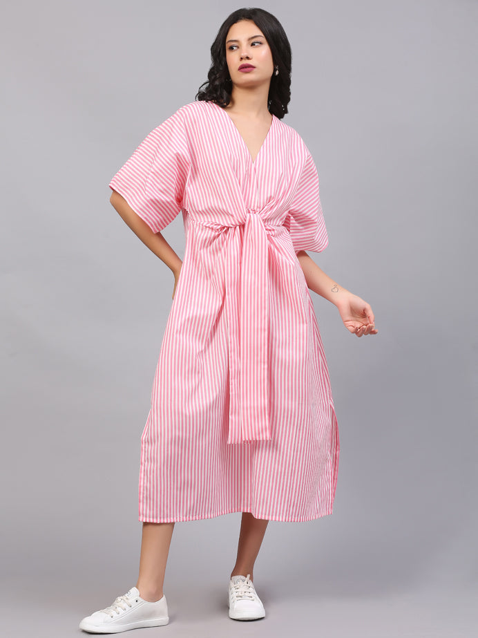 KNOTTED STRIPE SLIT DRESS