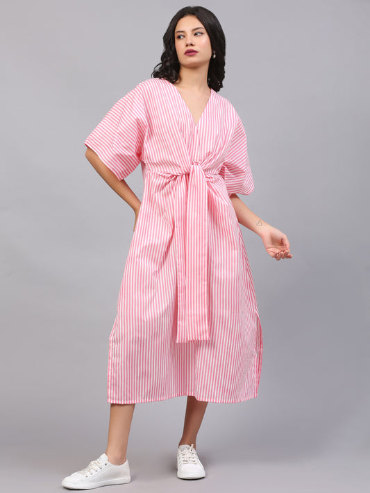 KNOTTED STRIPE SLIT DRESS