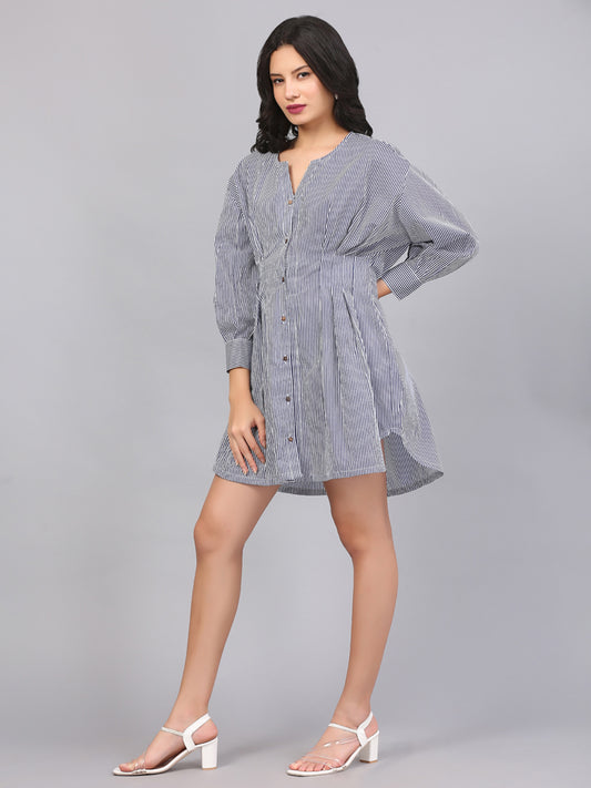 BUTTON DOWN GATHERED SHIFT DRESS