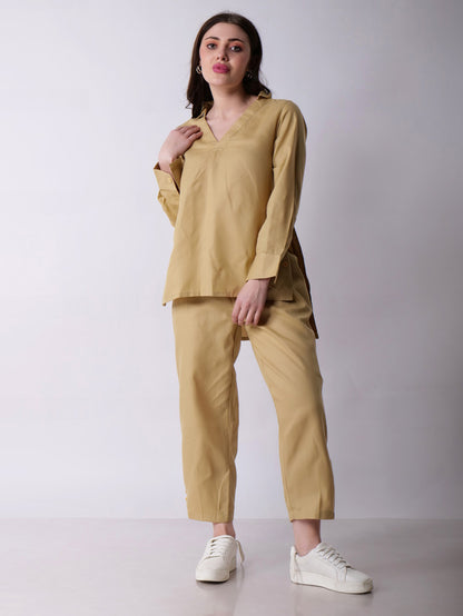 Beige High Low Coord Set