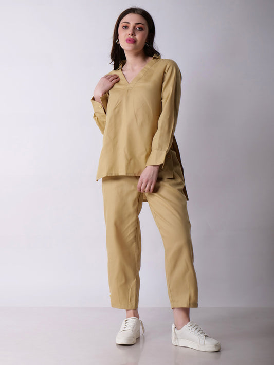 Beige High Low Coord Set