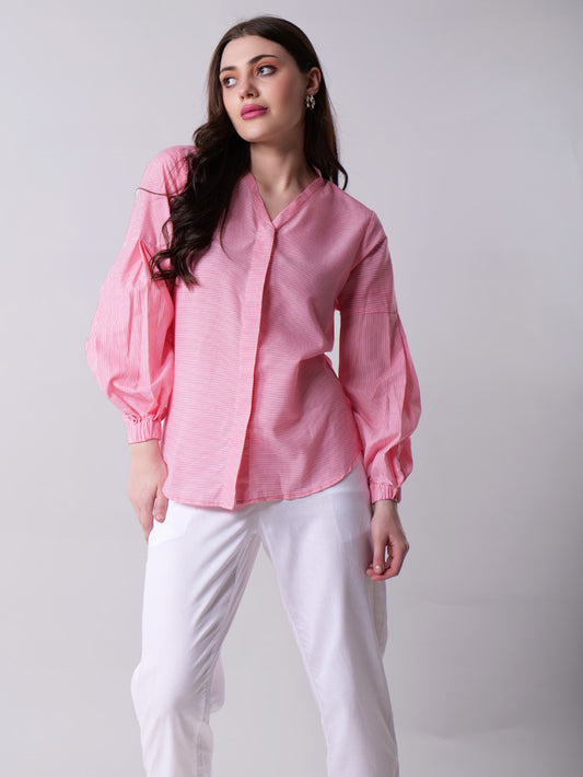 Striped Balloon Sleeve Top
