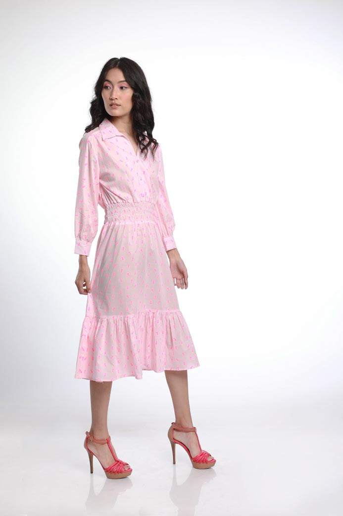 TIERED PANEL DRESS WITH ELASTICATED WAIST