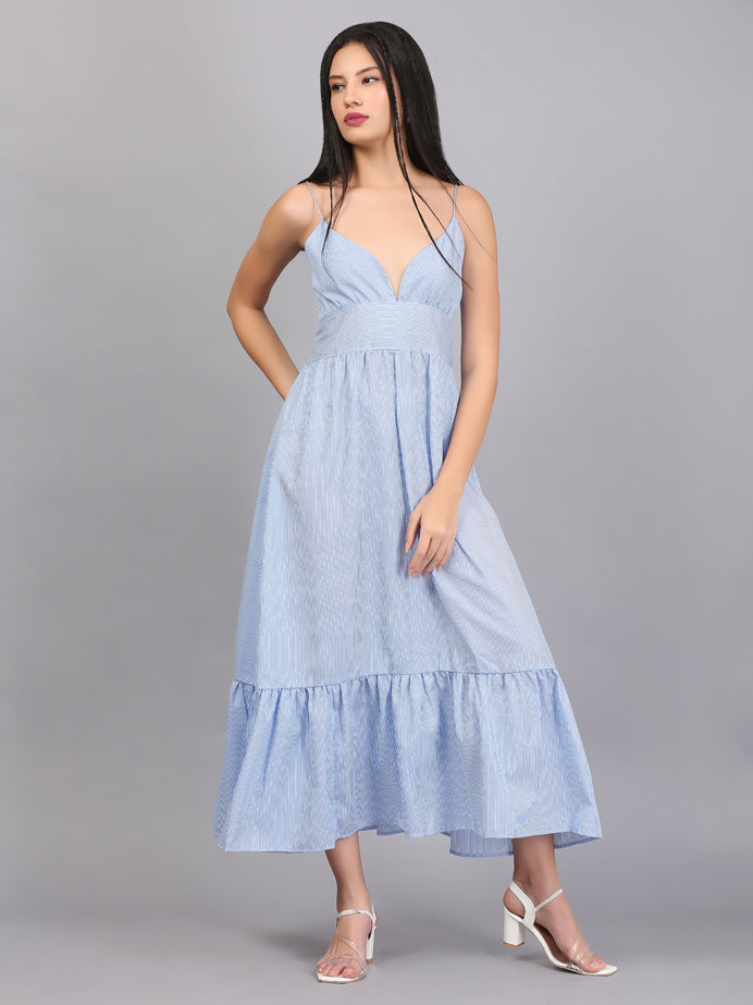 SPAGHETTI STRAP STRIPE TIER DRESS