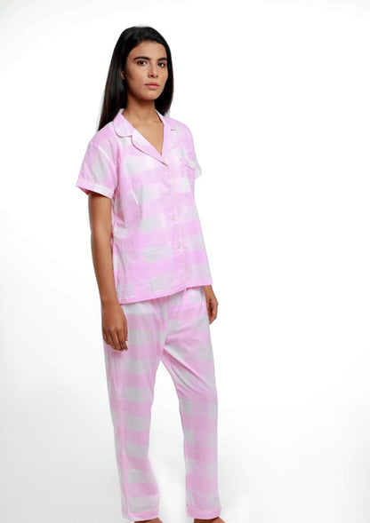 PASTEL PINK CHECK NIGHT SUIT