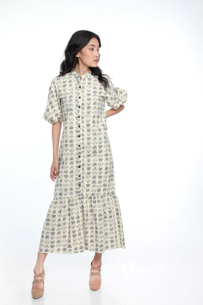 ENGLISH BREAKFAST, DUTTON DOWN DRESS WITH BALLOON SLEEVES & TIER PANEL