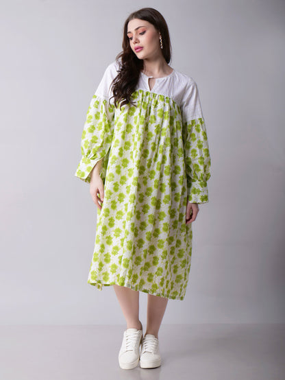 Block print floral Midi Dress