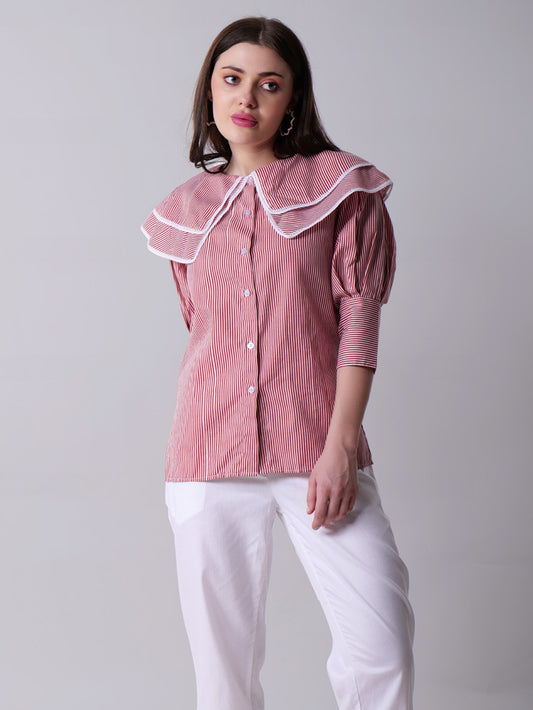 Sailor Collar Striped Shirt