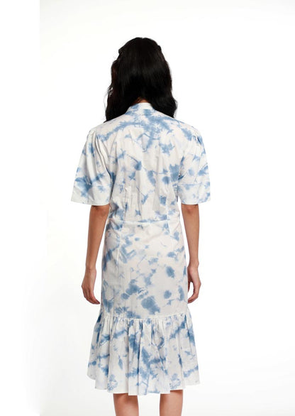 TIE & DYE PUSSY BOW TIER PANEL DRESS