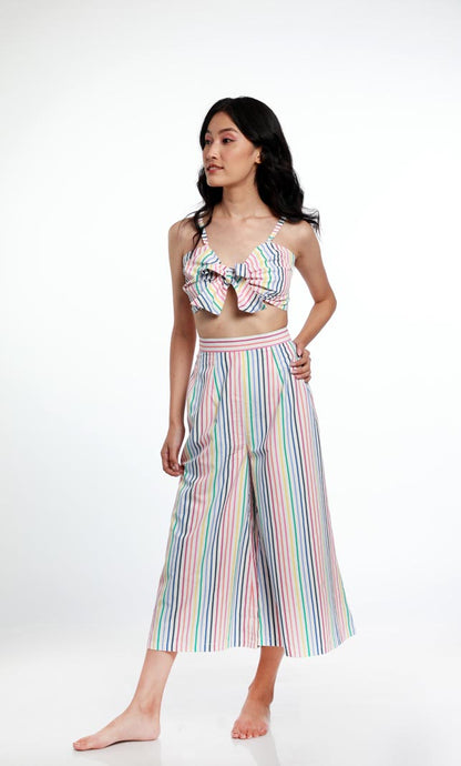 MULTI STRIPE BRALET & CULOTTES. MADE IN COTTON POPLIN