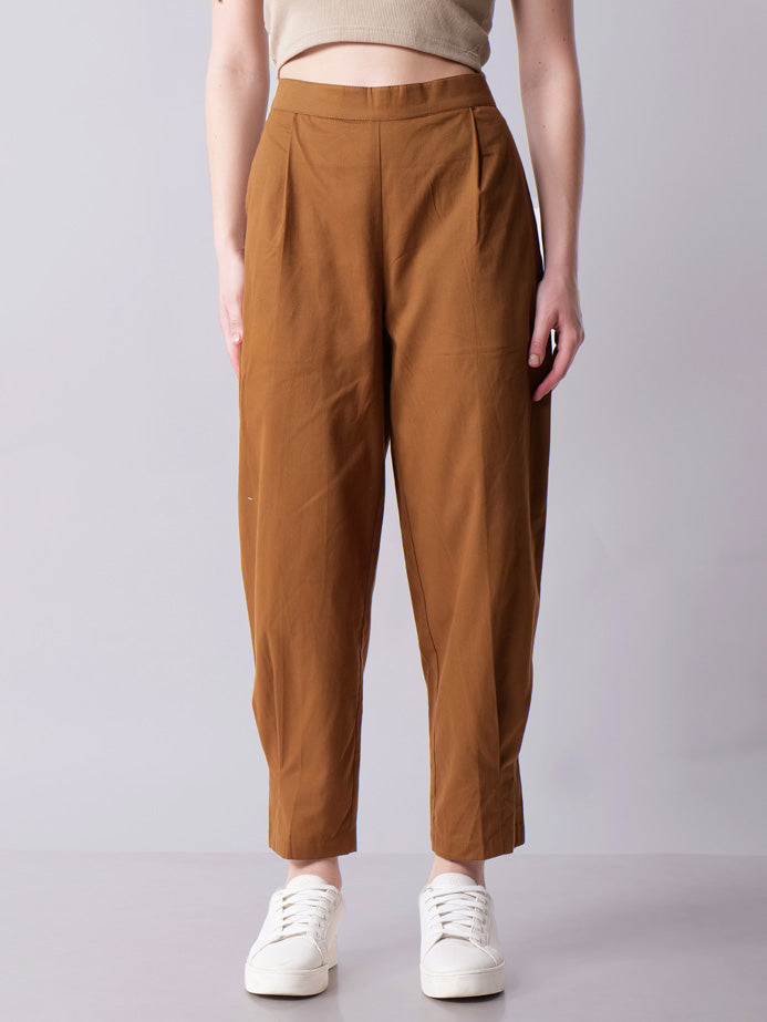 Camel Tapered Pants with Box Pleats