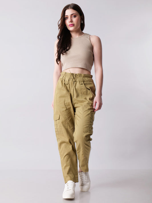 High waisted  Khaki Cargo Pant