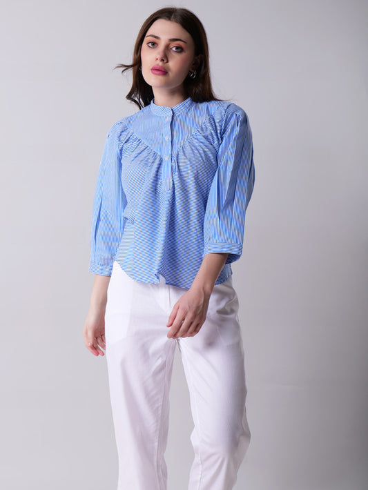 Striped Mandarin Collar Top