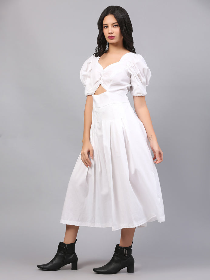 PRISTINE WHITE RUCHED DRESS
