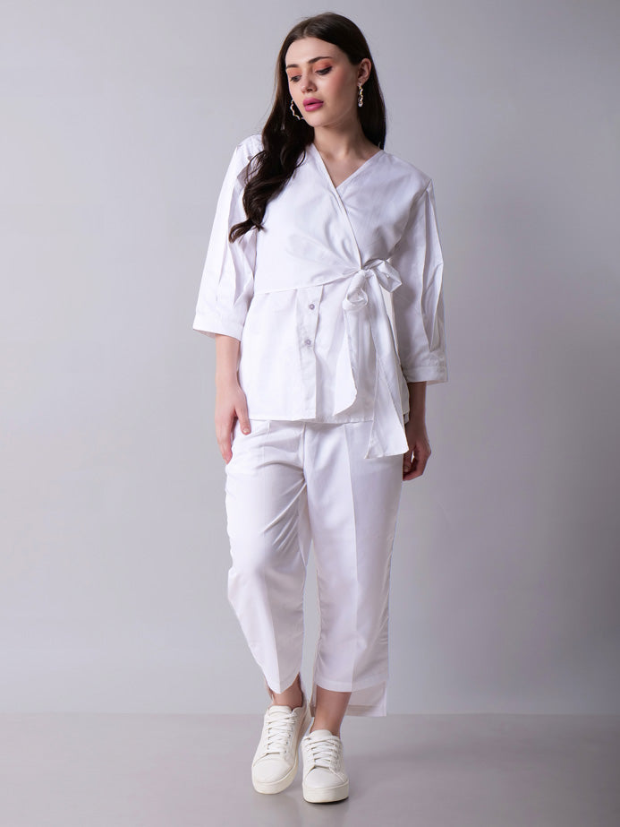 Wrap top paired with pants