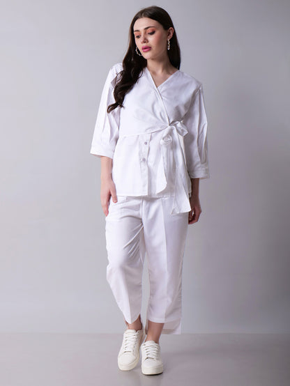 Wrap top paired with pants